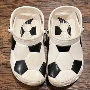 CROCS Kids Soccer Ball Slippers - Black and White